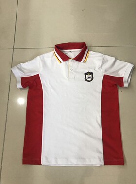 可订制中小学生校服夏季纯棉白色拼接红色贵阳一中普瑞学校半袖衫