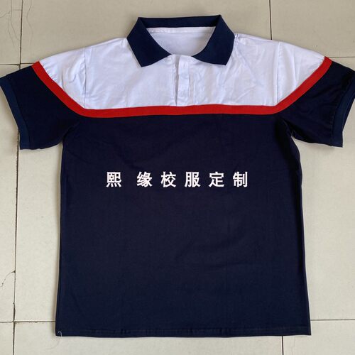 定制新疆五家渠第三小学夏季校服半袖翻领短袖T加直筒三白杠校裤