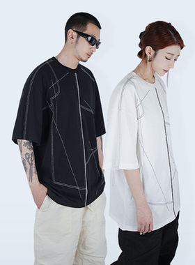 【定量发售】 STREAMLET.CHEN:结构分割定点乱线刺绣 宽松短袖T恤