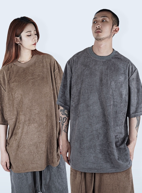 STREAMLET.CHEN:OVERSIZE TEE/纯色质感顺滑麂皮绒宽松短袖T恤