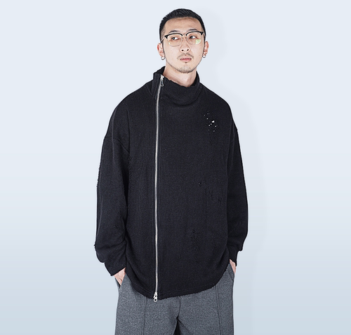 加厚重磅「虫咬腐蚀」拉链毛衣