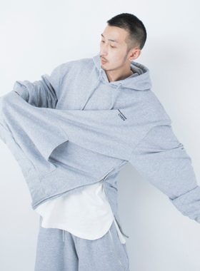 STREAMLET.CHEN:HOOIDE/开衩拉链纯棉帽衫 简约套头连帽宽松卫衣