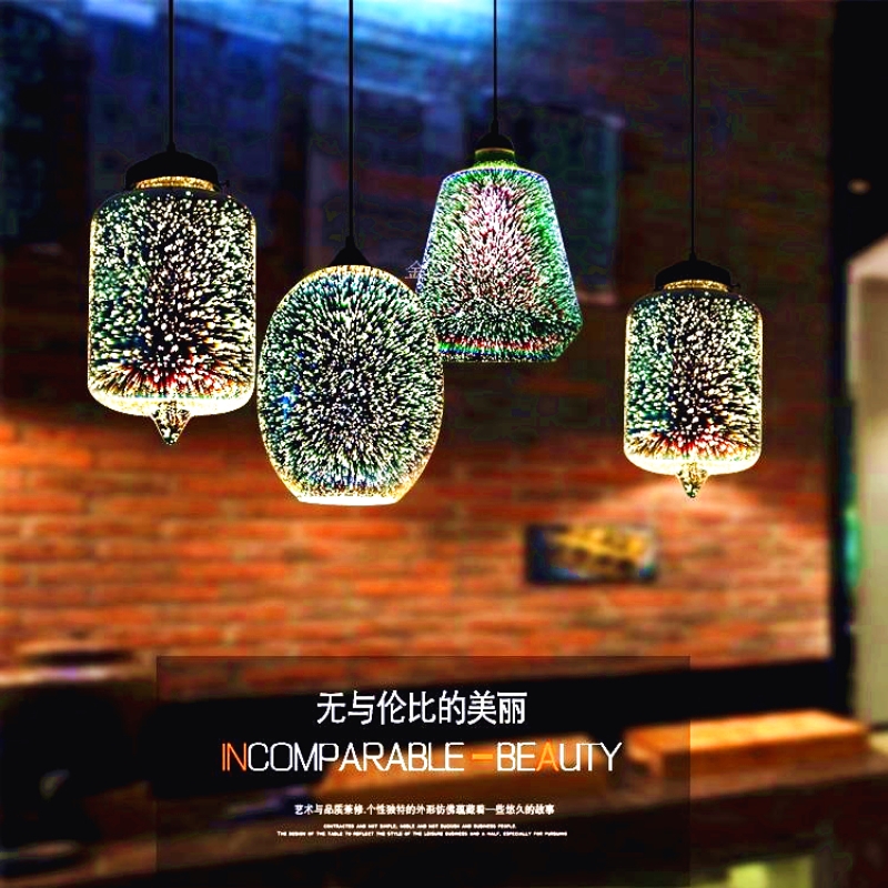 创意3D彩色玻璃吊灯餐厅酒吧吧台咖啡厅阳台现代个性装饰氛围灯具