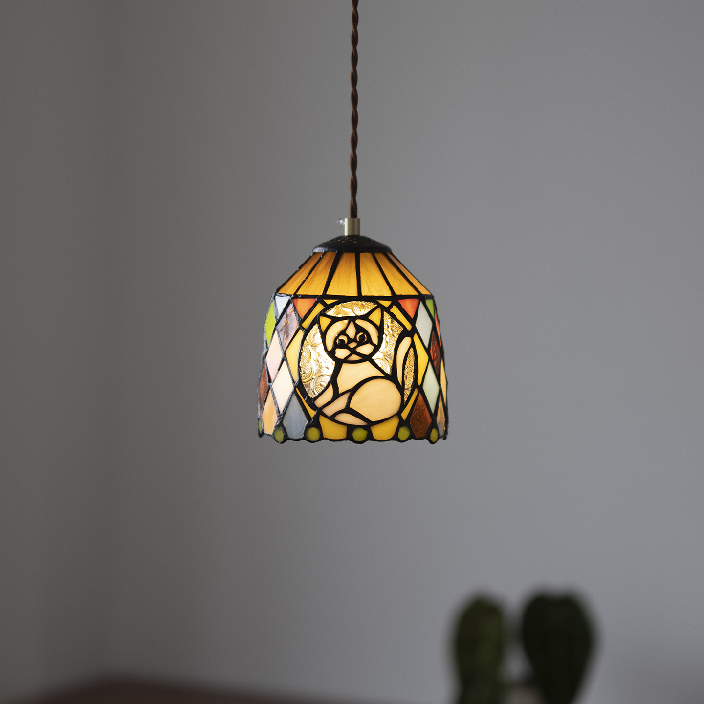 金艺黄铜玻璃日式床头猫咪吊灯