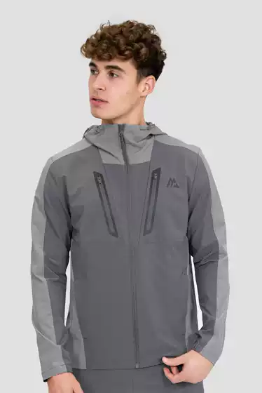 Montirex Torrent Platinum Gray Color Block Men's Functional Jacket Lightweight Quick-Drying Hooded Sports Jacket