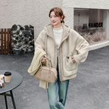 7318连帽圈圈毛尼外套P215控328，女装毛呢外套，2D006