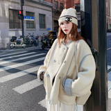 韩系拼接两面穿皮毛一体羊羔毛外套女秋冬2025新款设计感爆款棉服，女装毛呢外套，2D006