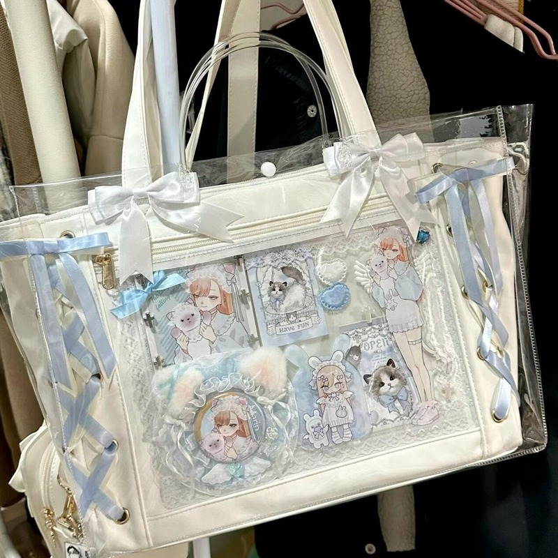 现货秒发WEGO二次元风丝带痛包女单肩包可爱蝴蝶结手提包托特包