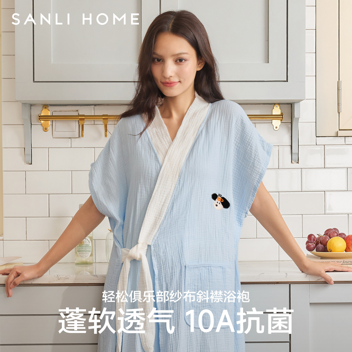 三利纱布全棉女夏浴袍吸水速干图片
