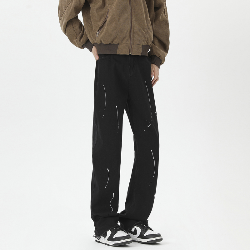 2025新款高质量高街美式复古漆点泼墨牛仔裤嘻哈痞帅