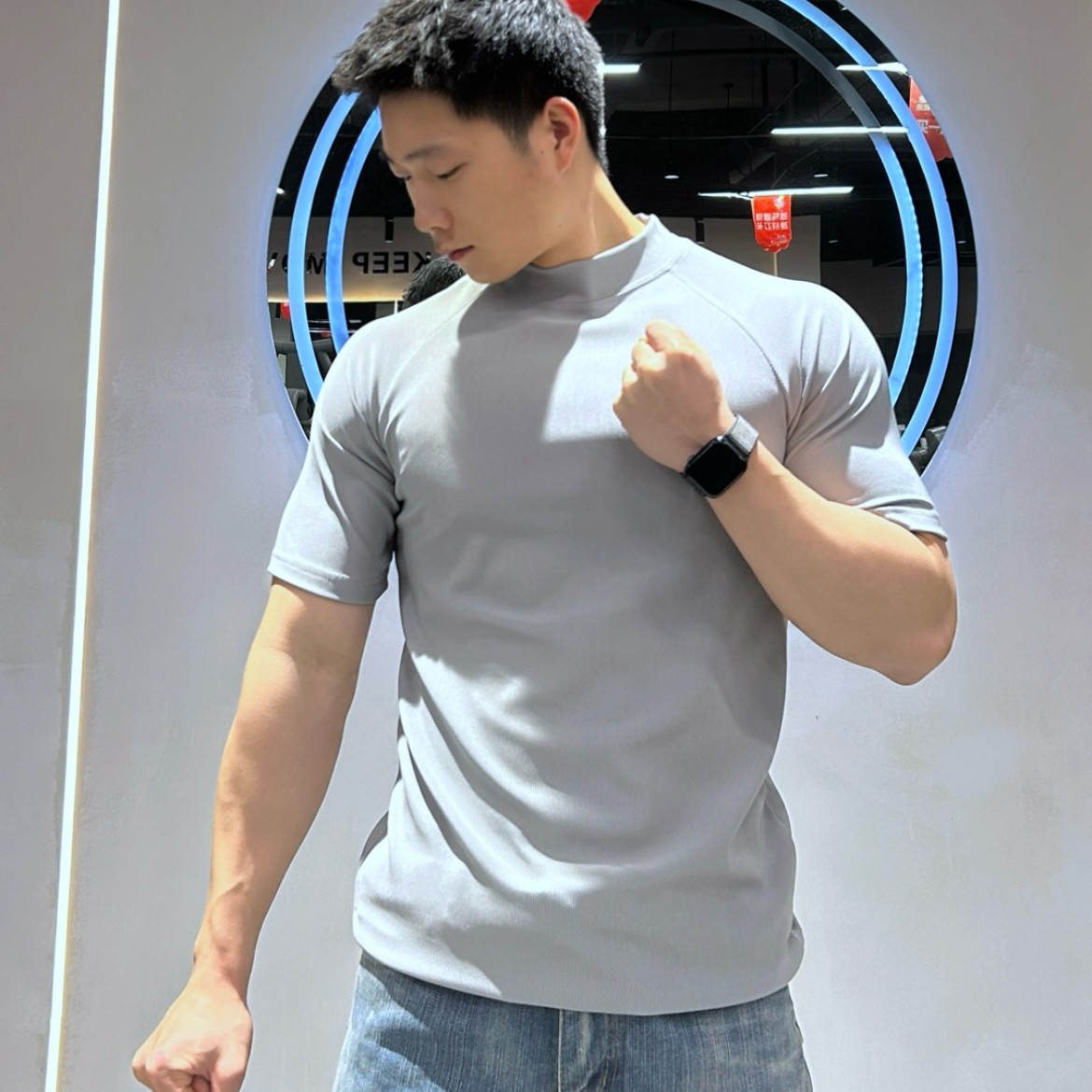 2025新款夏季eme同款百塔修身休闲男款正肩小高领显瘦短袖T恤