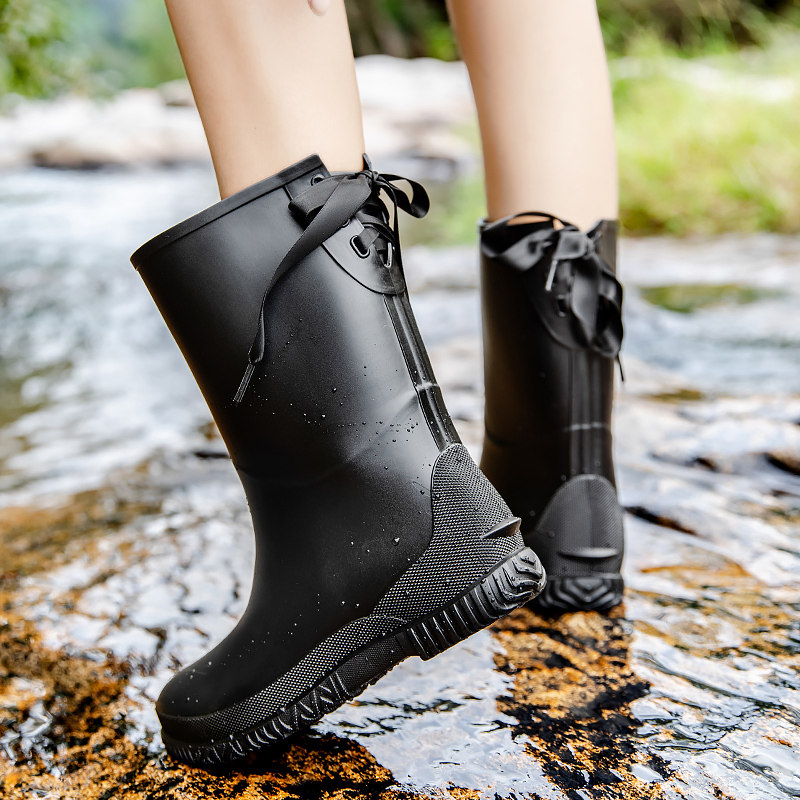 韩版雨鞋女款冬季时尚外穿中筒雨靴防滑防水保暖系带水鞋厨房胶鞋