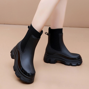 切尔西女款雨鞋时尚短筒防滑飞织布外穿通勤洗车工作胶鞋耐磨雨靴