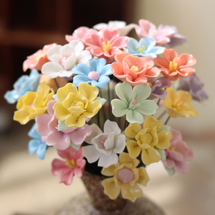 非遗陶瓷花牡丹花手工捏花瓷器精致摆件插花瓶装 饰品家居永生花