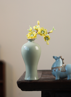 非遗陶瓷手捏花梅花花朵摆件插花中式客厅酒柜桌面花瓶装饰工艺品
