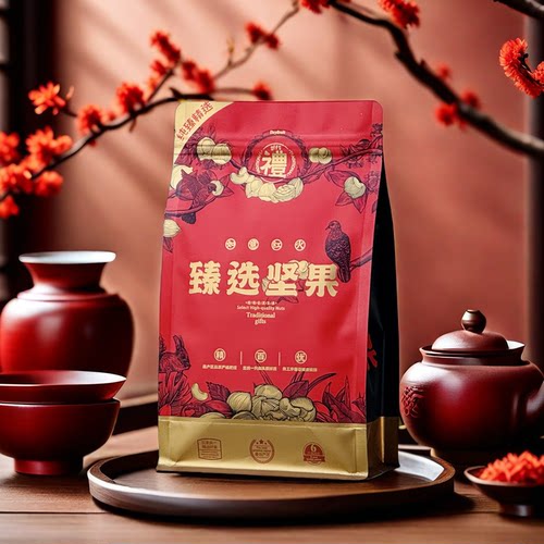 八边封通用坚果自封袋红色