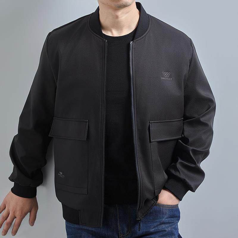 春秋新款男士加肥加大码棒球领纯色宽松休闲长袖夹克外套休闲百搭