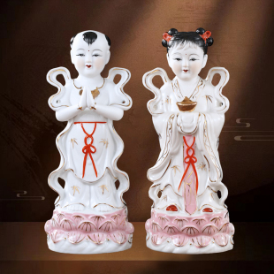 陶瓷金童玉女善财童子龙女观音菩萨居家供奉观音神像手工人物摆件