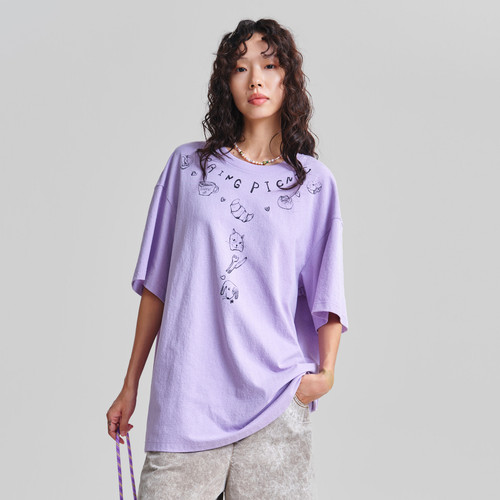MOVEUP幻走2026春季新款.FUN系列圆领趣味印花休闲中长款T恤女