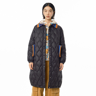 .FUN系列撞色方形翻领口袋长款 羽绒服女 新款 MOVEUP幻走2024冬季