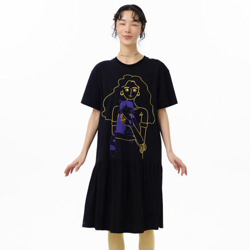 MOVEUP幻走2025夏季新款.FUN系列圆领绣花插袋拼接针织连衣裙