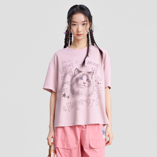 MOVEUP幻走2026春季新款.FUN系列圆领趣味印花通勤风短款T恤女