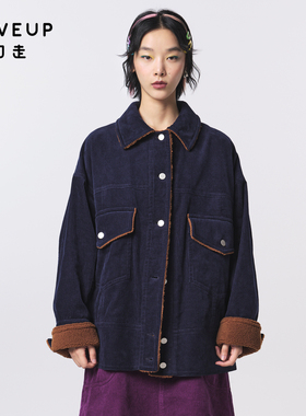 MOVEUP幻走2023冬季新款.FUN系列纯棉灯芯绒设计中长款外套女加厚