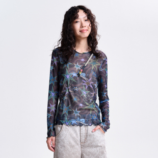 T恤女 .FUN系列趣味印花波浪密边网纱短款 MOVEUP幻走2026春季 新款