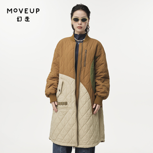 MOVEUP幻走2024秋季新款.FUN系列撞色拼接棒球领长款棉服外套女冬