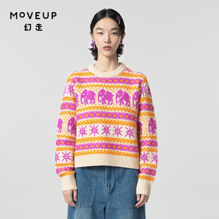 MOVEUP幻走2023冬季新款.FUN系列圆领提花组织设计师短款毛衣女