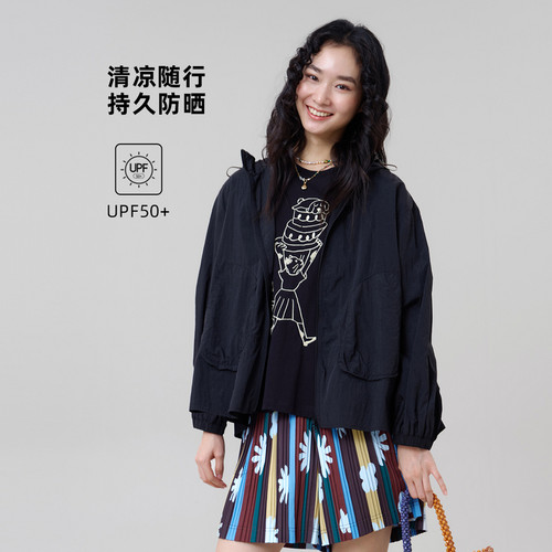 MOVEUP幻走2026夏季新款.FUN系列连帽泡泡袖贴袋拉链短款防晒服女