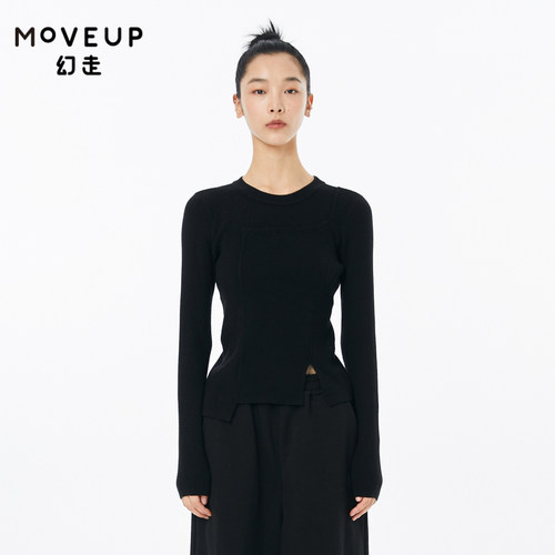 【商场同款】MOVEUP幻走2022秋季新款 拼接坑条设计师短款毛衣女