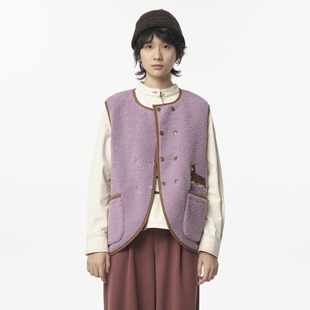 MOVEUP幻走2024冬季新款.FUN系列撞色包边狗狗绣花设计短款马夹女