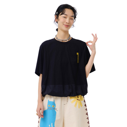 MOVEUP幻走2025夏季新款.FUN系列撞色织带口袋丈根短款T恤女