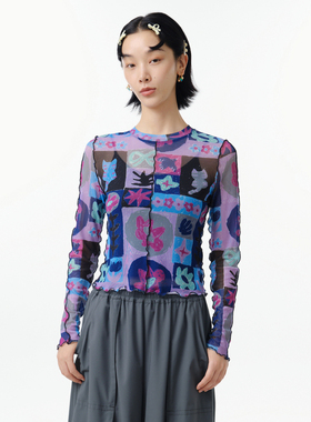 MOVEUP幻走2025春季新款.FUN系列圆领匹装印花设计师短款T恤女