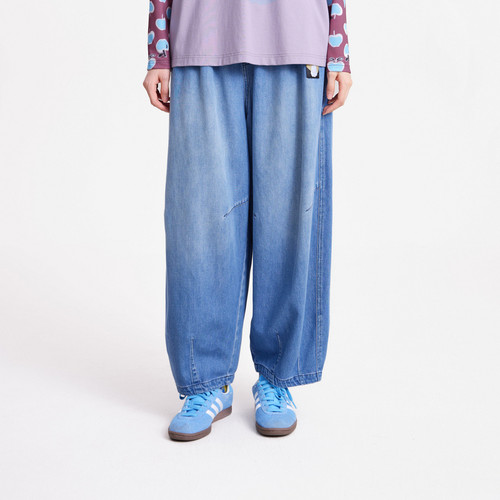 MOVEUP幻走2026春季新款.FUN系列松紧腰织唛弯刀裤牛仔直筒裤女