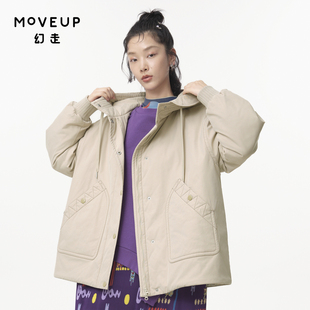 .FUN系列小狗绣花抽绳连帽中长款 棉外套女 新款 MOVEUP幻走2024秋季