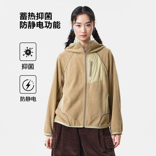 MOVEUP幻走秋连帽撞色包边短外套