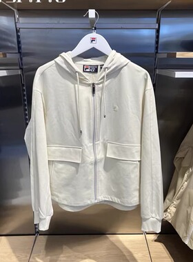 FILA斐乐2025秋新款女士针织长袖外套休闲宽松连帽上衣F61W533501