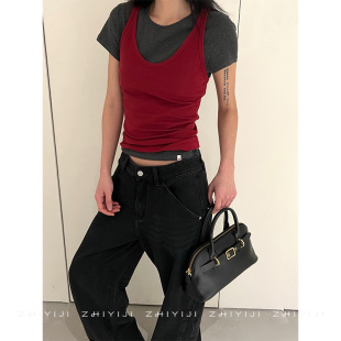 SR25夏简约外穿天丝羊毛U领背心 上衣2896 女简约显瘦百搭无袖