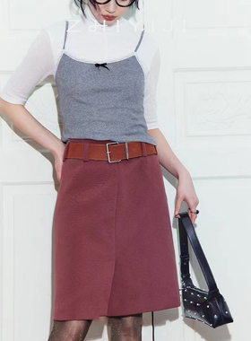 ymqy春季时尚百搭直筒高腰包臀一步裙 轻熟风修身半裙赠皮带