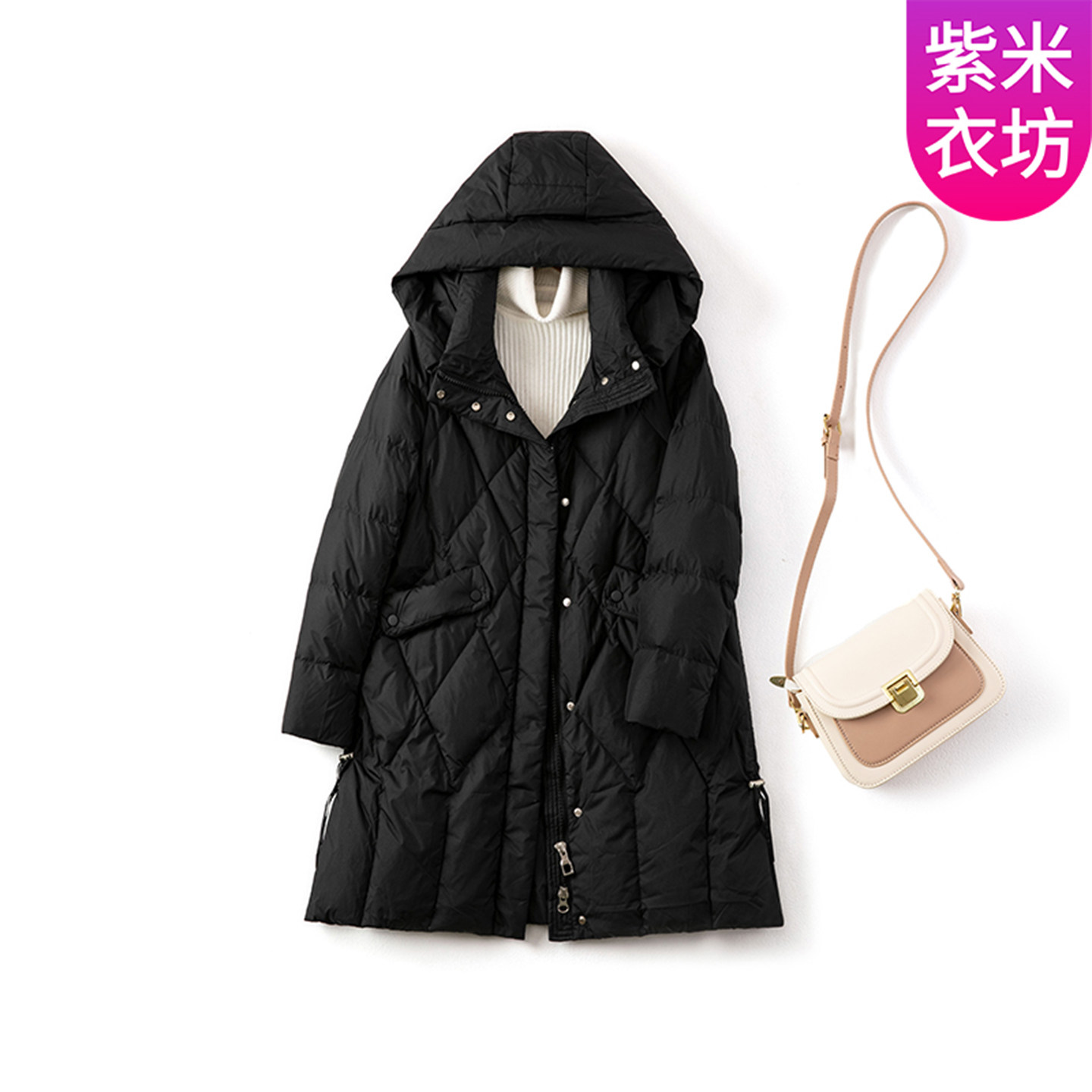 紫米衣坊中长款羽绒服女中年妈妈冬季新款菱格加厚保暖连帽外套,女装/女士精品,羽绒服,淘宝优惠券,粉丝福利购,淘宝优惠卷