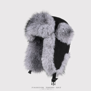 仿狐狸毛雷锋帽男加厚绒东北狗皮帽女冬季保暖火车头骑车护耳棉帽