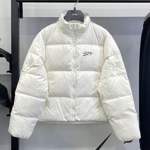 李宁羽绒服女短款冬季防风保暖外套立领蓝色白色轻薄运动服上衣