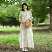 Miss自制 国风高级感天丝袍子连衣裙原创2025春夏款 宽松显瘦气质