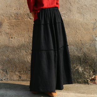 显瘦半身裙原创秋冬款 百搭黑色长款 加厚亚麻文艺长裙女 经典 回馈