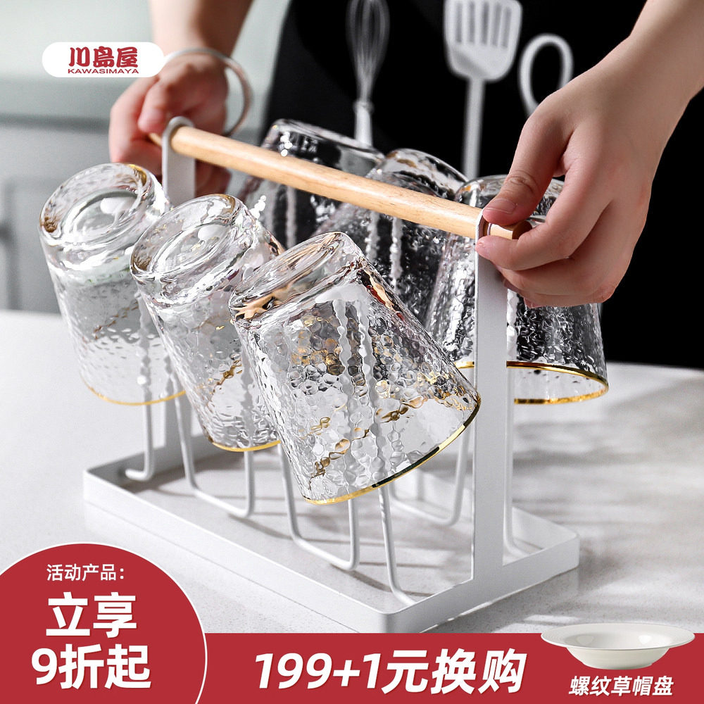 川岛屋金边玻璃杯家用喝水杯家用套装高级感轻奢啤酒果汁饮料杯子