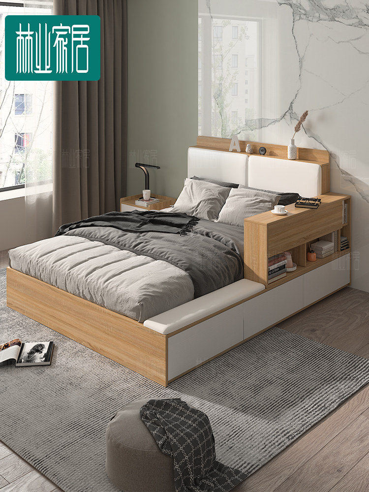 Customized high box storage bed Japanese-style tatami bed Tatami master bedroom multi-function bed simple modern air pressure soft bag