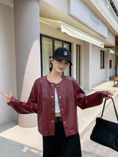 2025早秋新款 皮衣外套女夹克上衣潮 韩版 宽松休闲百搭圆领短款