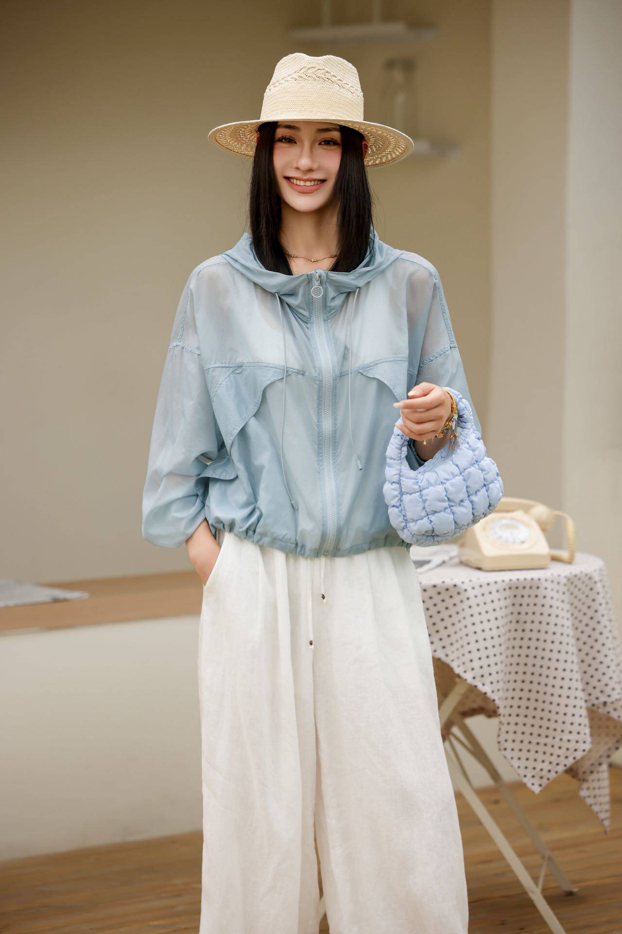 2026夏季新款抽绳防晒衣女宽松蝙蝠袖轻薄透视百搭显瘦仙气防晒服